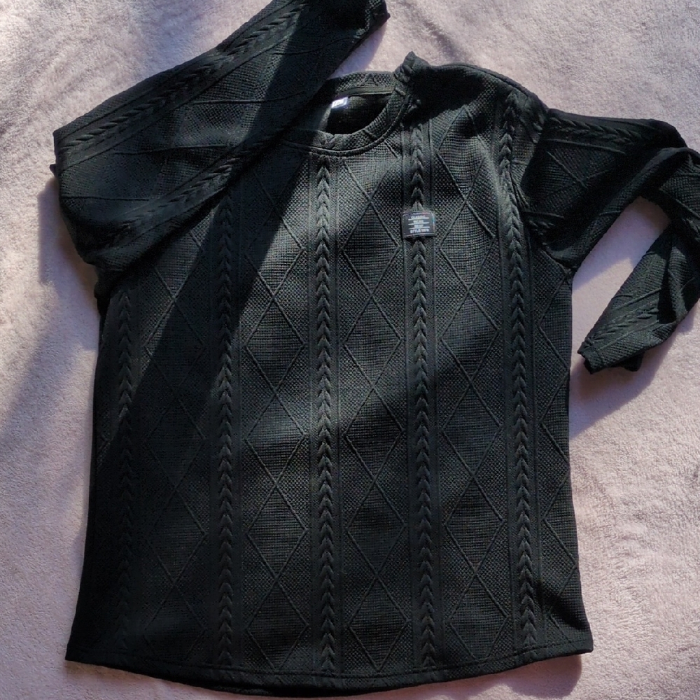 Zaful Black Diamond-Pattern Crewneck Sweater